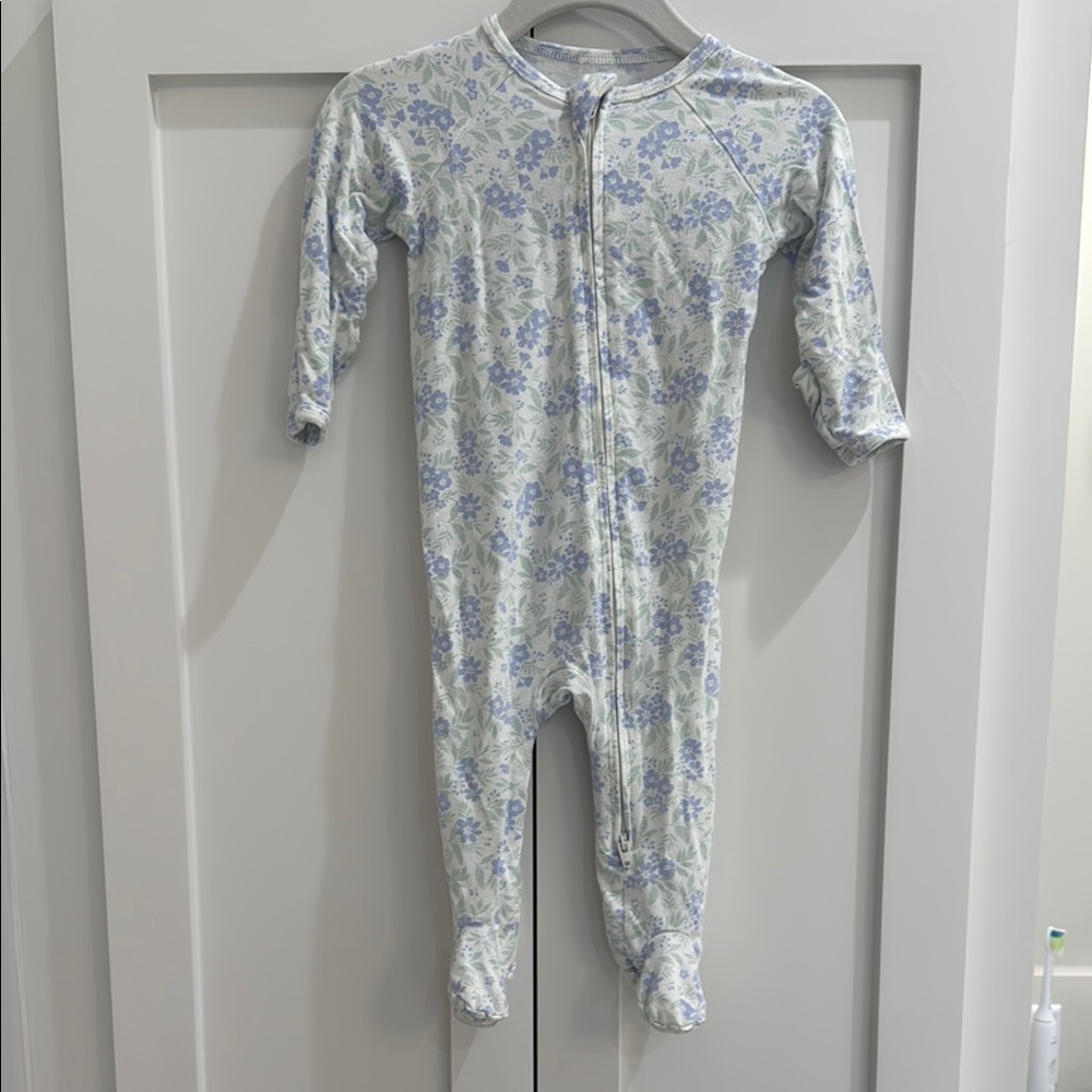 Sweet Bamboo 2-Way Zipper Footie in Vintage Purple Flower Print 3-6M